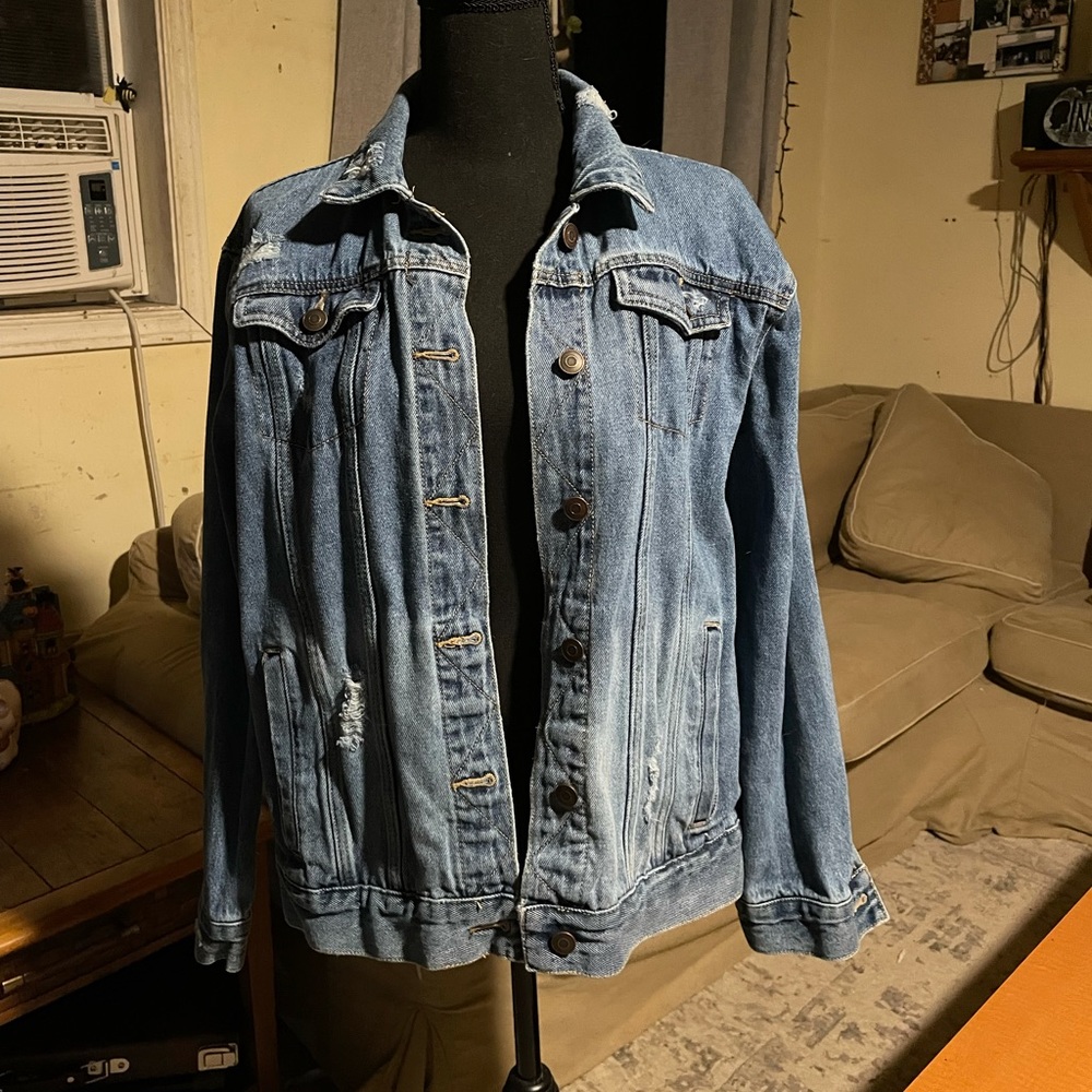 Distressed look jean jacket